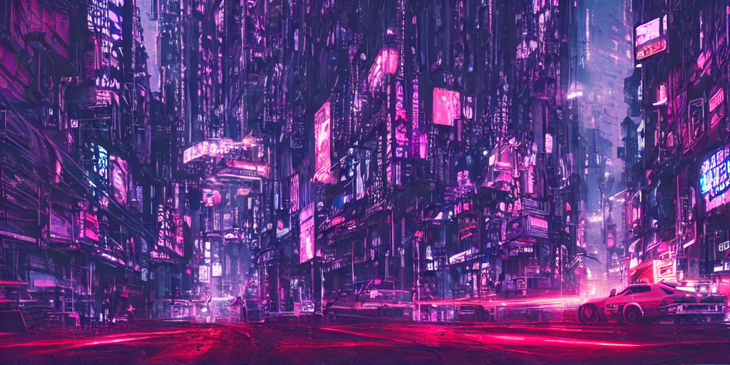 An inescapable hell of networking, city block, cyberpunk, vaporwave, sharp focus, 1980s toyota supra