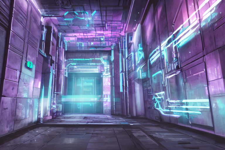 A locked chamber, imposing, cyberpunk, vaporwave